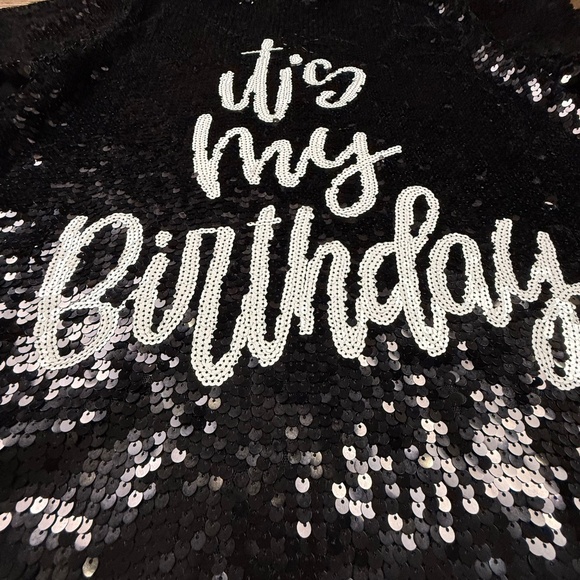 Why Dress It's My Birthday Sequin T-Shirt Dress, Black/White One Size Party Fun - Picture 4 of 14